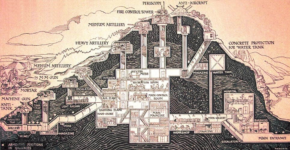 Cross-section drawing of fortifications along the Maginot Line, c. 1938. artist unknown